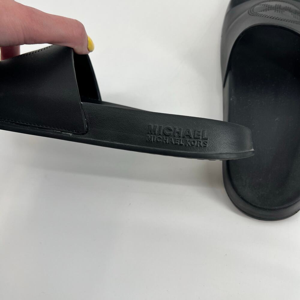 Michael Kors Gilmore Perforated MK Logo LEATHER Slide Sandal Black women size 9 - Picture 6 of 7